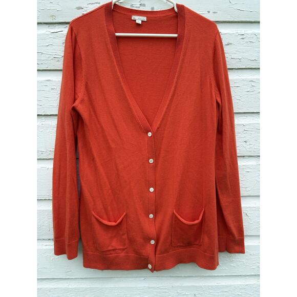 Gap Cardigan Womens XL Orange Merino Wool Minimalist Teacher Mr Rogers Pockets - Picture 1 of 5